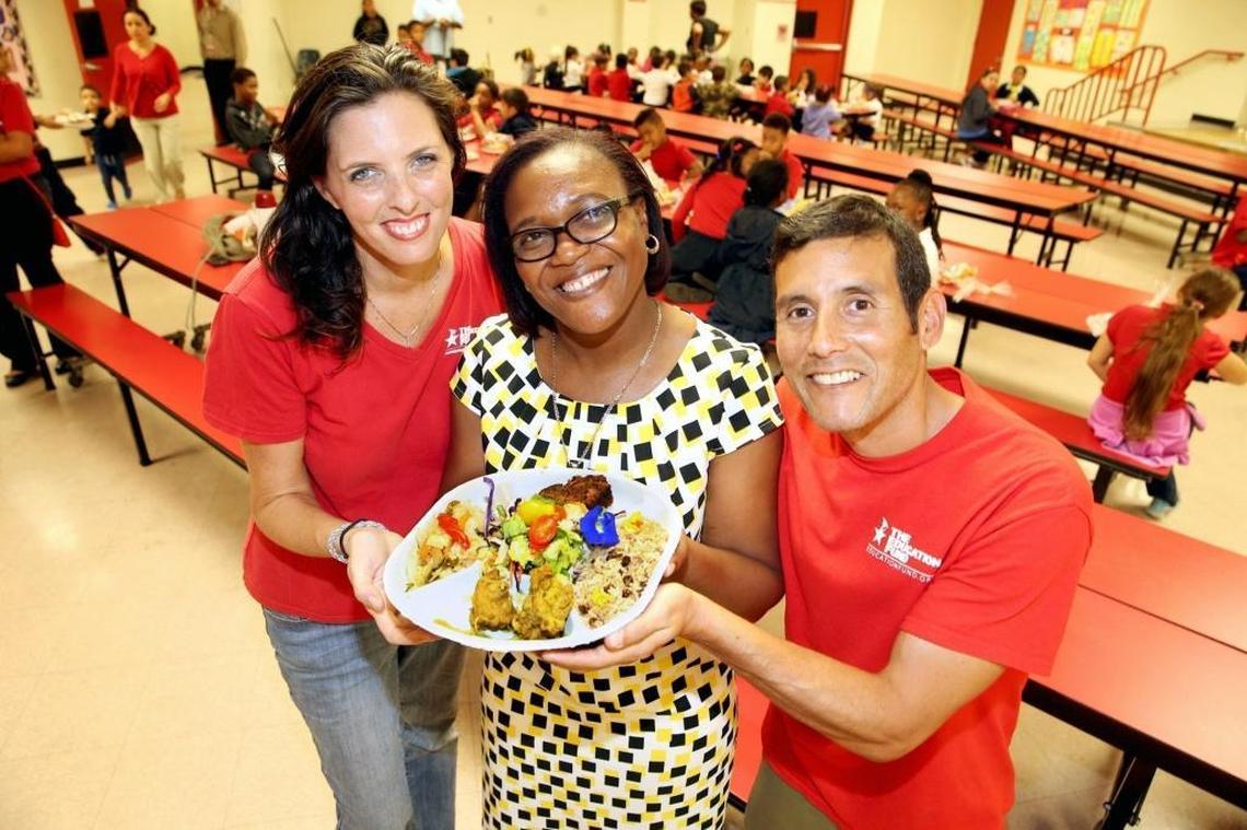 Debi LaBelle, Lake Stevens Elementary teacher Althea Ricketts-Burke, and Eddie Recinos (the senior program manager for the food forest initiative), show the winning dish from the recipe contest at Lake Stevens Elementary. Ricketts-Burke’s dish won a Miami-Dade Public Schools contest to create dishes made from produce grown from the Miami Gardens schools’ food forest.