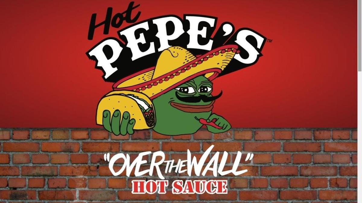 Jeremy Bernstein’s Hot Pepe’s Off the Wall Hot Sauce website uses this image to sell his product. Pepe the Frog cartoonist Matt Furie says the design is an infringement on his intellectual property.