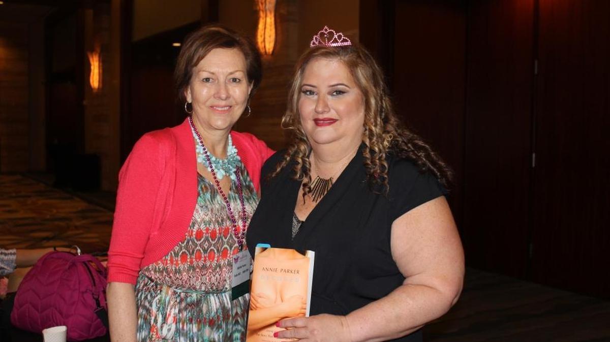 Anne Parker left, with Jessica Macks holding her book ‘Annie Parker Decoded.’