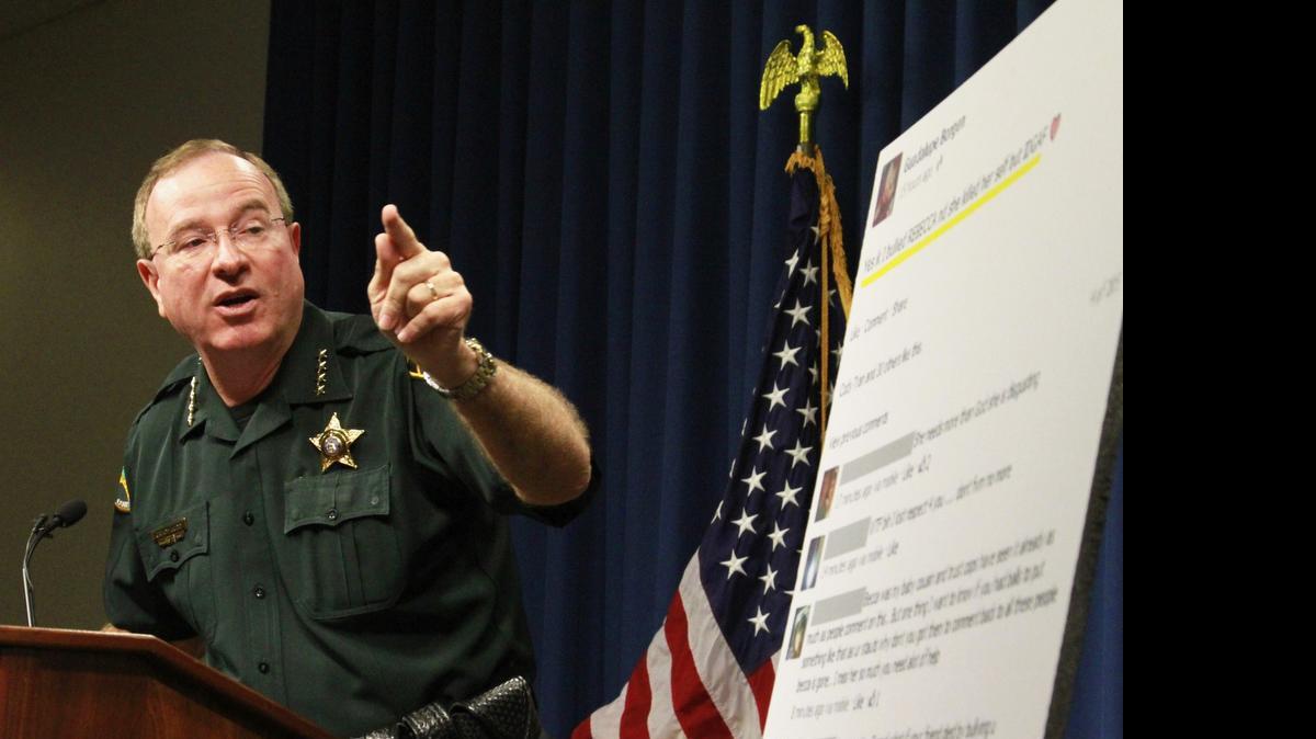 
TRAGEDY: Polk County Sheriff Grady Judd talks to reporters in 2013 about the suicide of Rebecca Sedwick, 12, a victim of cyberbullying.
