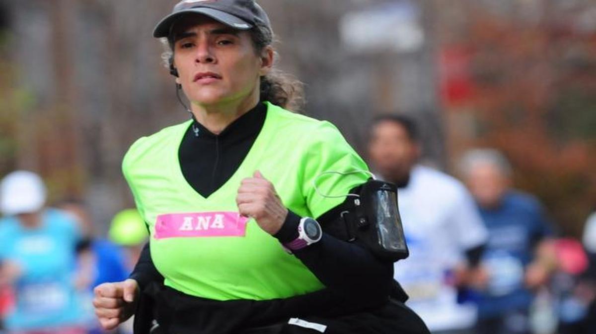 Ana Fernandez running in the New York City Marathon, Nov. 1, 2015. She has Type 1 diabetes and finds that running stabilizes her blood sugar levels.