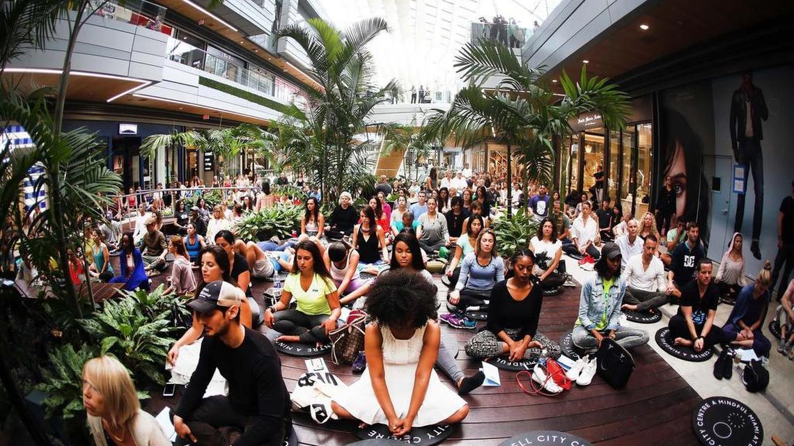 For Earth Day, 1,500 people gathered for group meditation at Brickell City Centre in downtown Miami.
