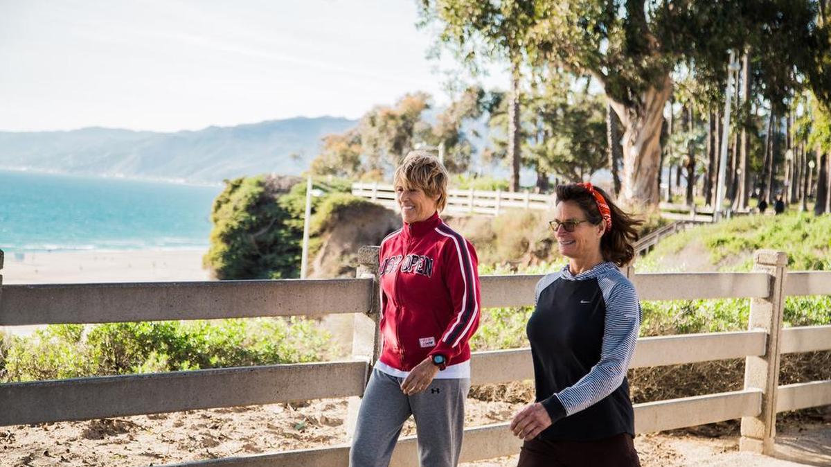 Diana Nyad, left, and Bonnie Stoll intend to travel by foot across America.
