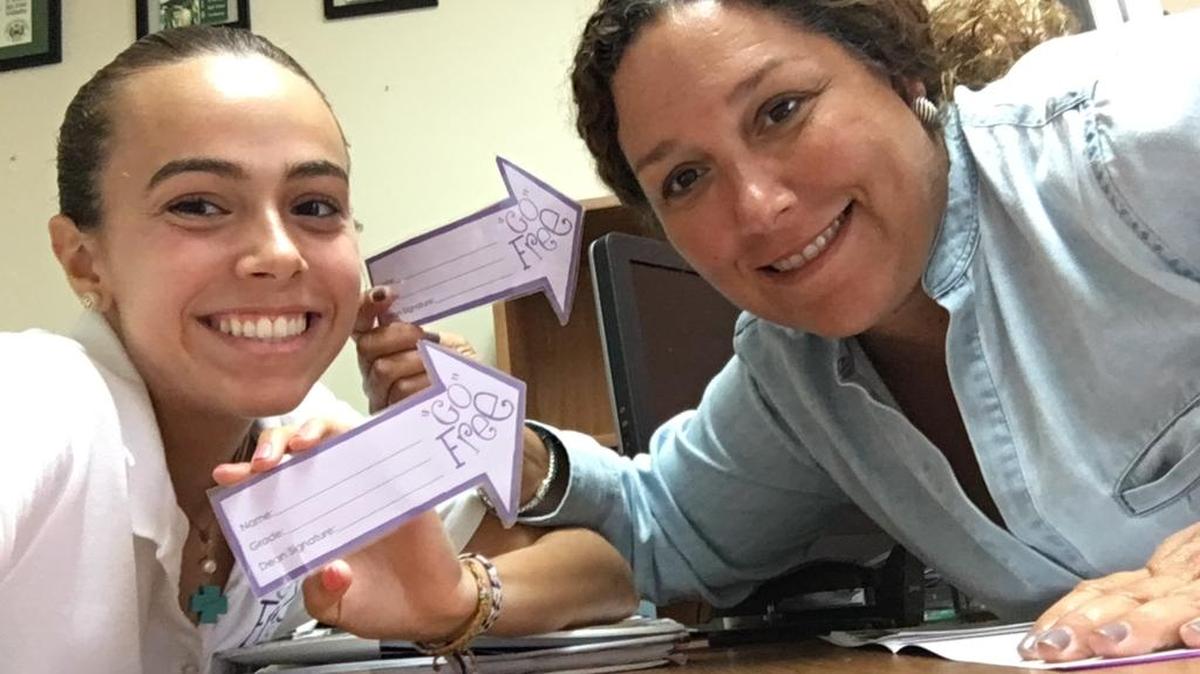 Bianca Hernandez, the student who founded Go Free for students with IBD, with Ivette Alvarez, dean of Guidance and Discipline at St. Brendan High School.
