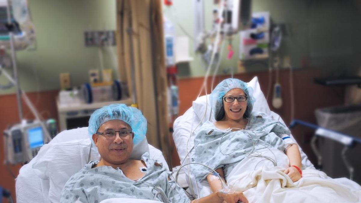 Cesar and Monica Calle at Memorial Transplant Center. For their 23rd wedding anniversary, Cesar donated his kidney to his wife Monica on Feb. 19, 2018.