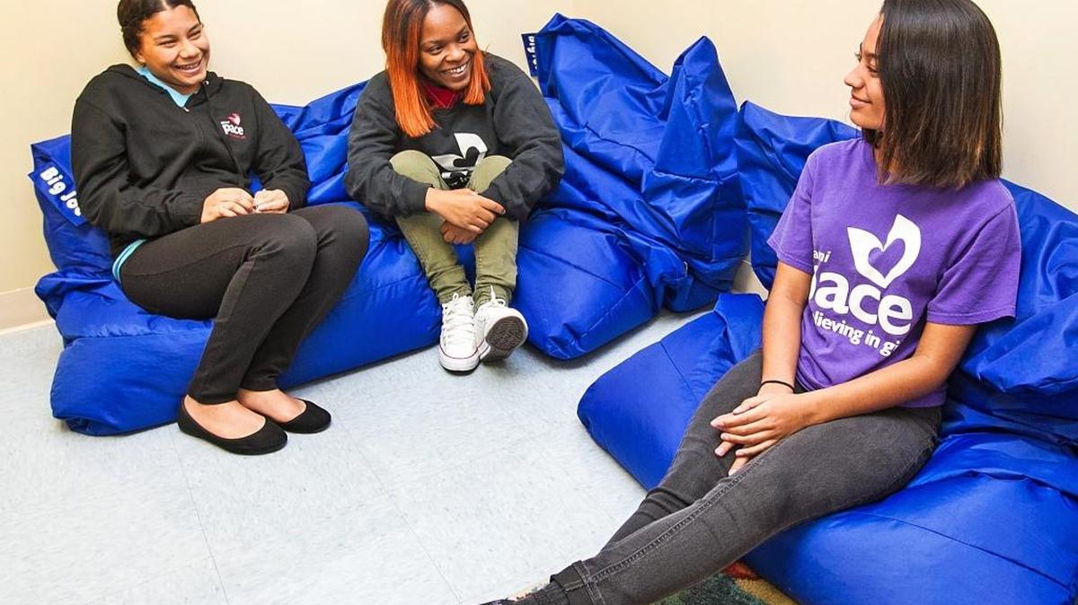 Mabelin,17, Tylasia, 16, and Jennifer,16, chat at the PACE for Girls, Nov. 6, 2017