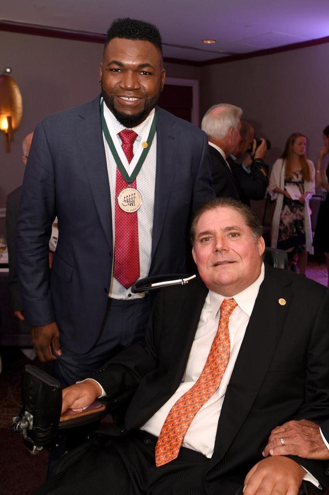 David Ortiz, the former Boston Red Sox star, and Marc Buoniconti, president of The Miami Project and The Buoniconti Fund, attend the 32nd Annual Great Sports Legends Dinner To Benefit The Miami Project/Buoniconti Fund To Cure Paralysis Legends Reception at New York Hilton Midtown on Sept. 25, 2017 in New York.
