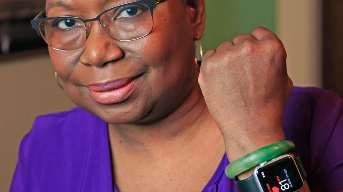 Ramona Anderson uses an Apple Watch to track her cardio issues in real time at her home.