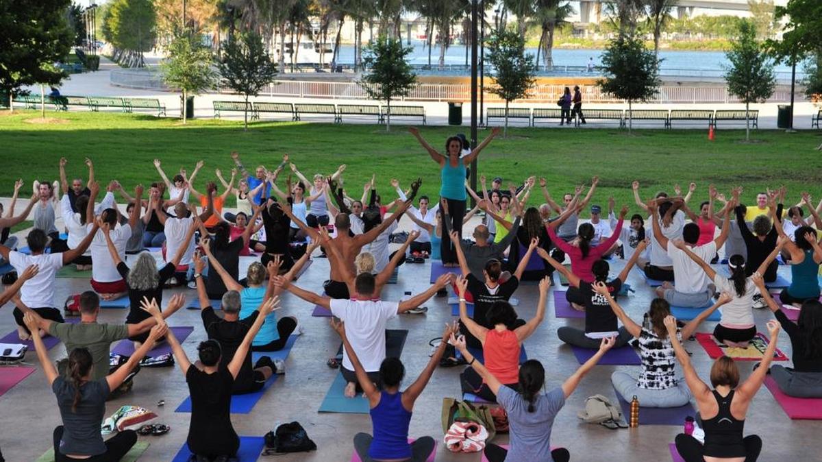 Bayfront Park has been hosting free yoga classes for years, with Biscayne Bay as a backdrop.