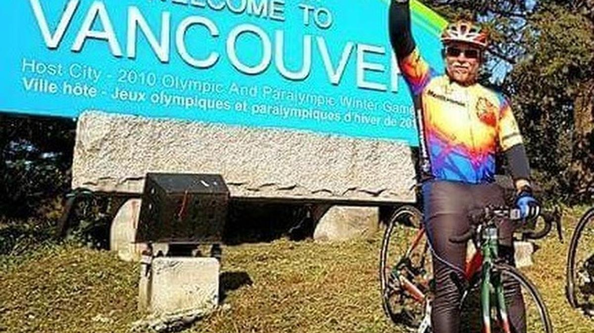 
Quite a journey: Roy Roden, beginning his 1,800-mile bike ride from Vancouver to Los Angeles, on April 15. He has made various long bike rides to raise awareness of Parkinson’s.
