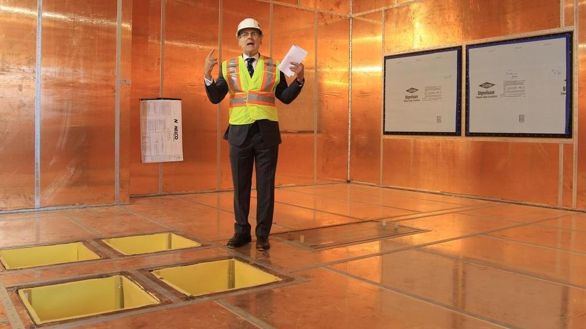 Dr. Leonard Kalman, deputy medical director and chief clinical officer of Miami Cancer Institute at Baptist Health South Florida, stands inside an MRI suite for breast center treatment. The walls are made of copper. Kalman was giving a tour of the new facility on Feb. 10, 2106.