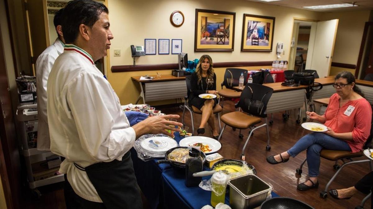 Executive Chef John Pereira teaches how to prepare low-calorie, healthier foods for diabetes patients at Memorial Hospital in Pembroke Pines on Wednesday, Nov. 15, 2017.