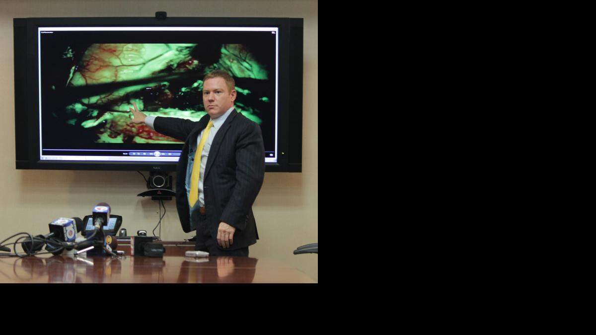
Palm Beach County Sheriff's Deputy Shawn Monti, 46, was referred to Ricardo Komotar, M.D., assistant professor of neurological surgery and co-director of Surgical Neuro-oncology at UM’s Sylvester Comprehensive Cancer Center, after being diagnosed with a brain tumor one year ago. Komotar used sodium fluorescein to help neurosurgeons remove the brain tumor by illuminating the affected tissues.
