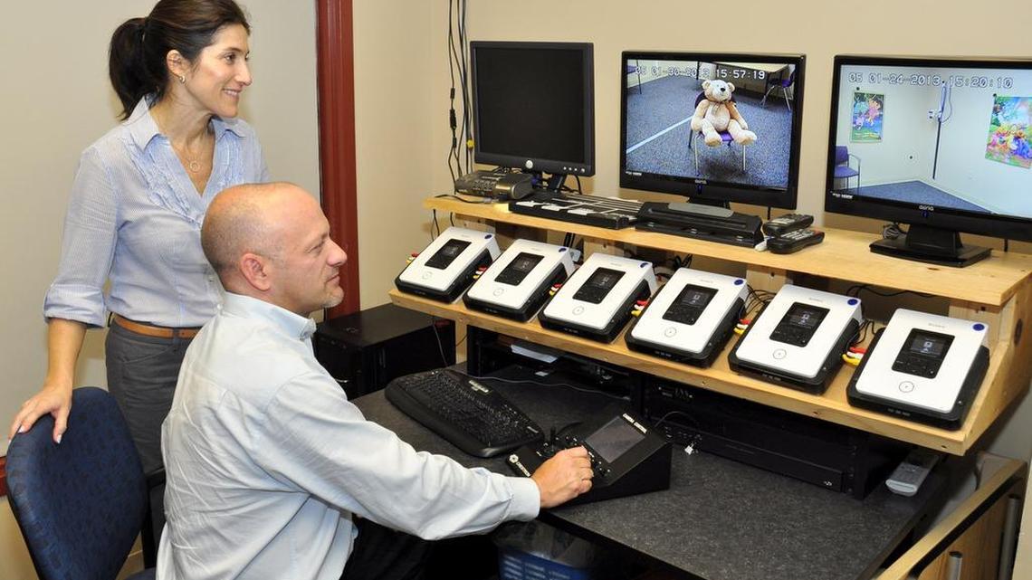 New tools:  Dr. Michael Alessandri and Cecilia Alvarez-Tabio use advances in technology and medicine to study autism spectrum disorders.