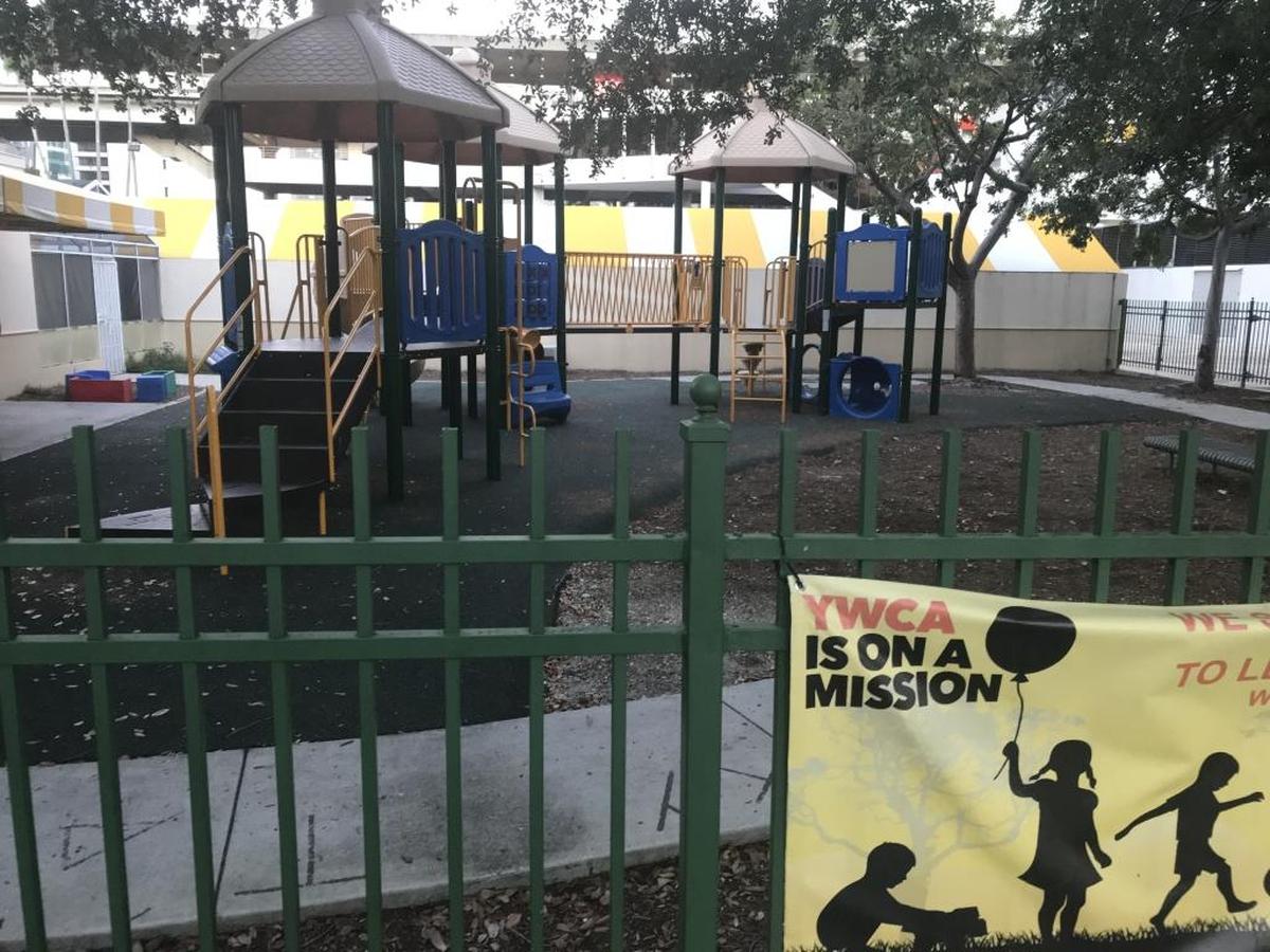 This is the playground at the YWCA Carol Glassman Donaldson Center Day Care at the Stephen P. Clark Government Center in Miami.