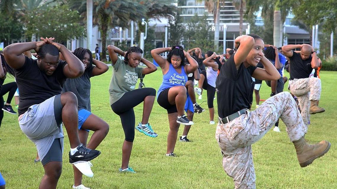 
Leader: U.S. Marine Corps Maj. Nadrian D. McGill leads students through a series of exercises.
