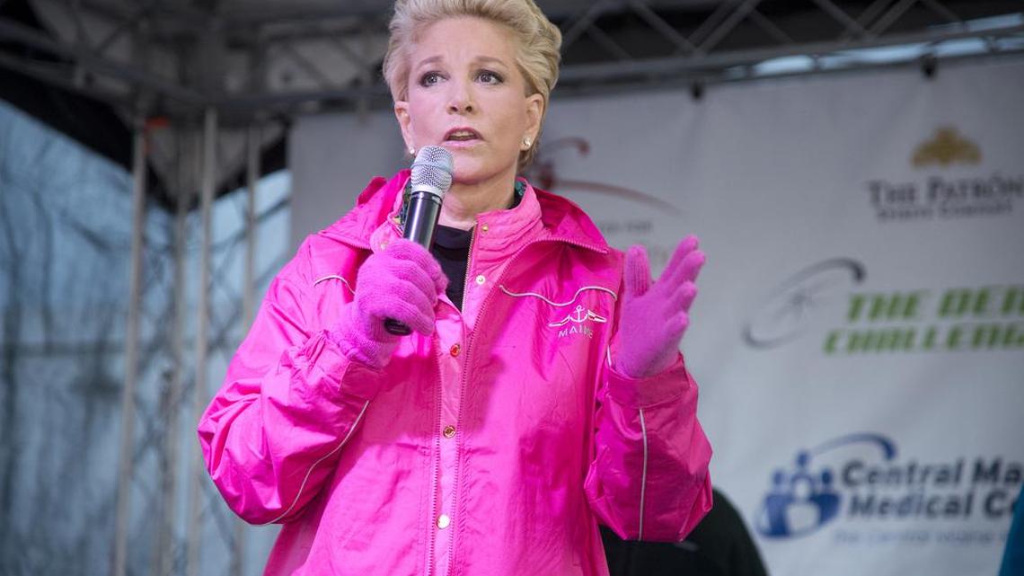 Cancer survivor and TV personality Joan Lunden talks to participants at the start of the Dempsey Challenge Positive Tracks 10K run in October.