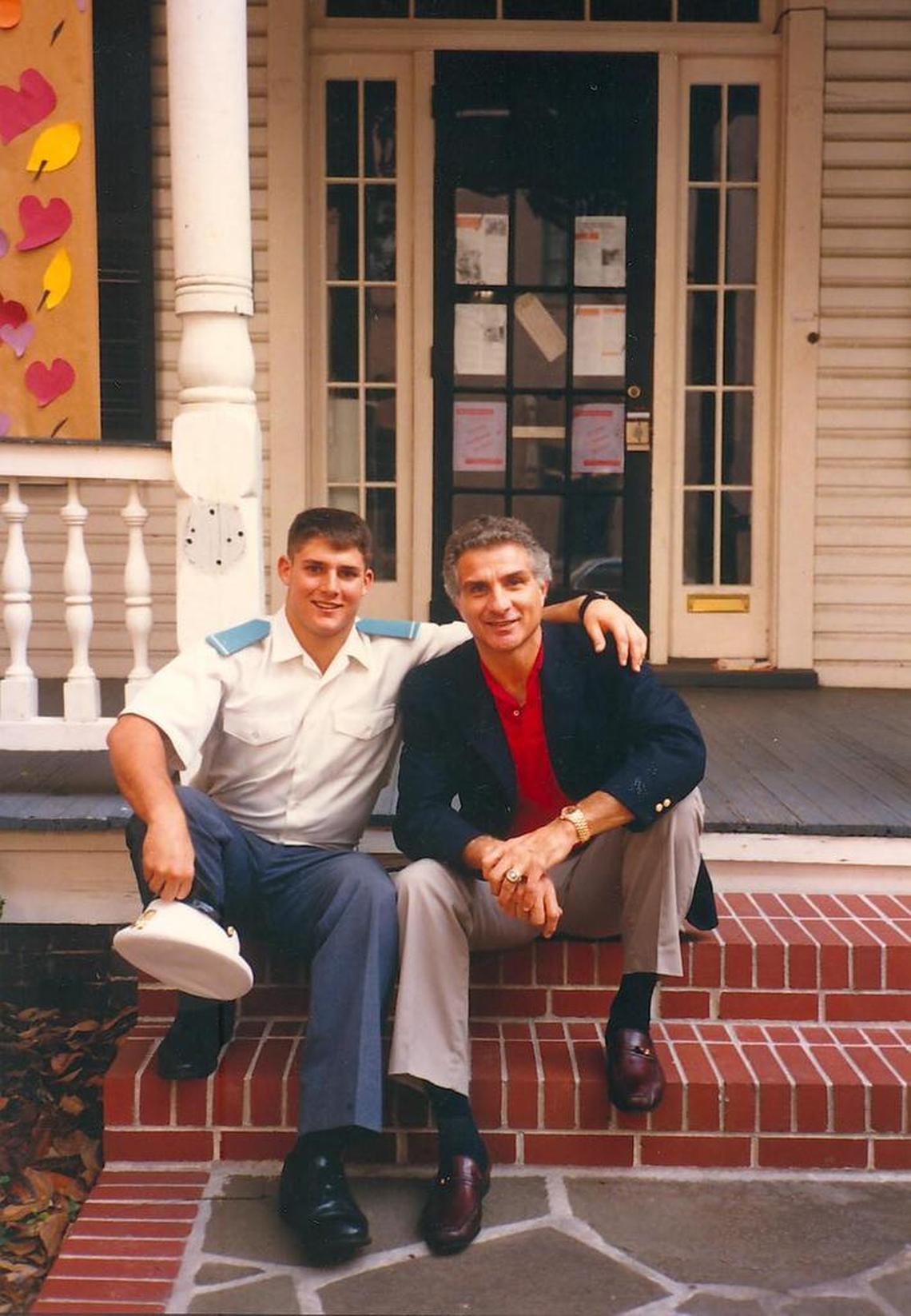 Marc and Nick at The Citadel in Charleston, S.C., two weeks before he was injured and paralyzed on Oct. 26, 1985.
