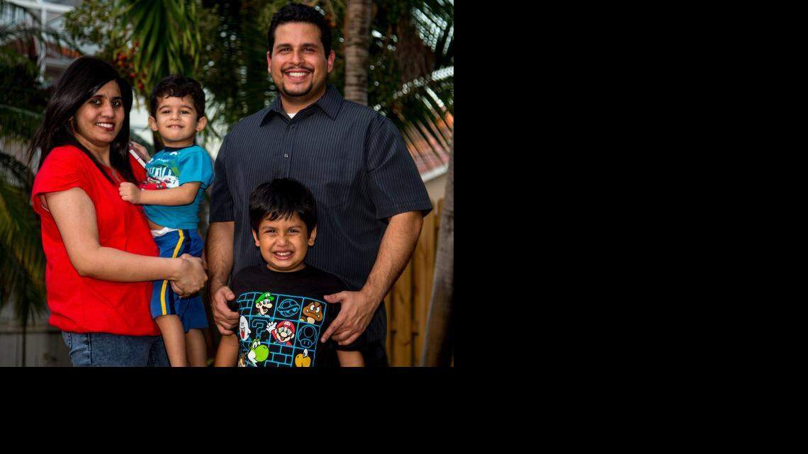 
SUPPORTIVE FAMILY: Sujato Santiago, left, with her husband Joshua and sons Raj, 2, and Aaron, 6, was 34 when she was diagnosed with breast cancer earlier this year. 
