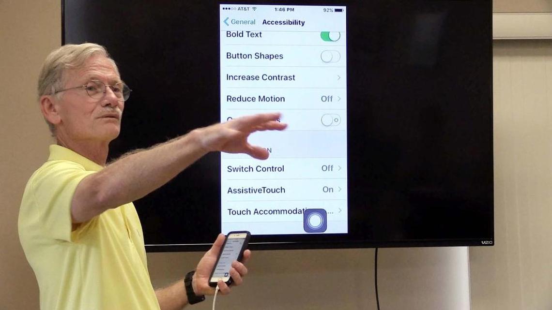 UM's Osher Lifelong Learning Institutehas grown its enrollment by 140 percent in the past four years, namely by attracting retired baby boomers who want to keep learning. OLLI offers about 50 classes a semester, from tai chi to global politics. Burt Ebanks discusses the features of the iPhone during a class at OLLI.