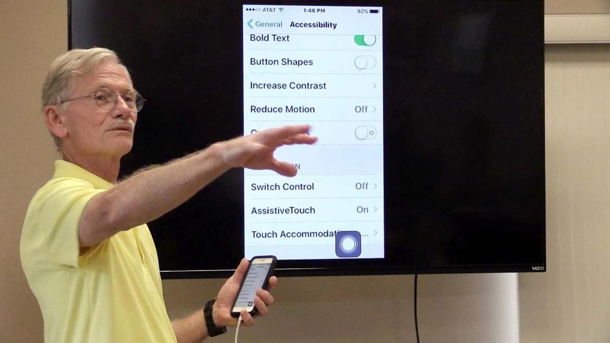 UM's Osher Lifelong Learning Institutehas grown its enrollment by 140 percent in the past four years, namely by attracting retired baby boomers who want to keep learning. OLLI offers about 50 classes a semester, from tai chi to global politics. Burt Ebanks discusses the features of the iPhone during a class at OLLI.