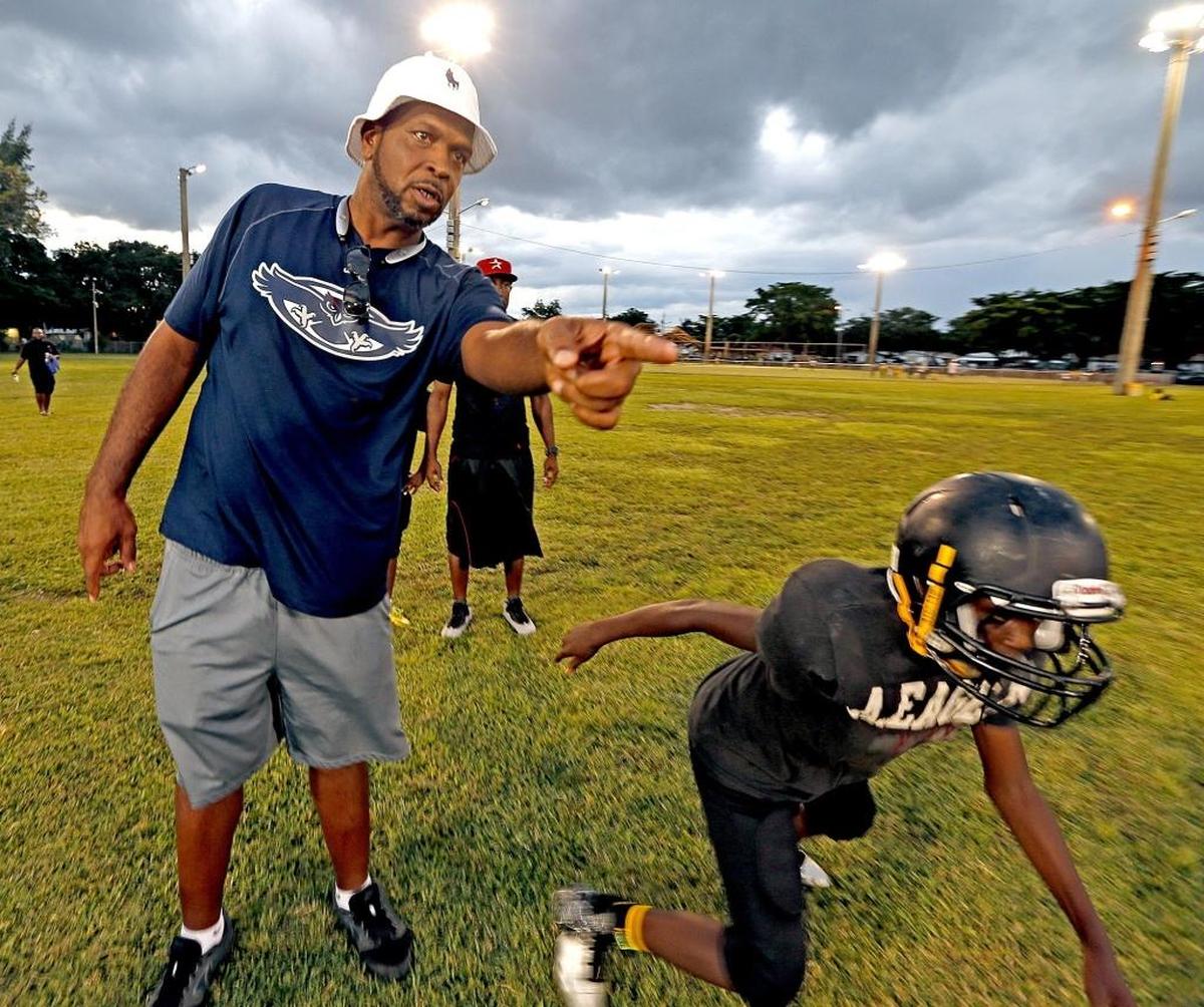 Luther “Luke” Campbell helps coach players in the Liberty City Optimist Club youth football program. He said in November he plans to run again for Miami-Dade mayor.