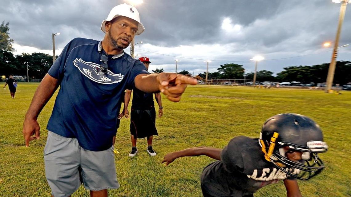 Luther “Luke” Campbell helps coach players in the Liberty City Optimist Club youth football program. He said in November he plans to run again for Miami-Dade mayor.