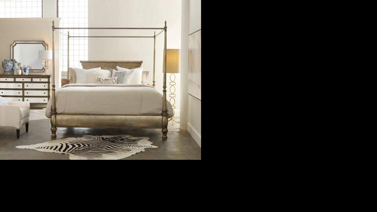 
Hooker Furniture has introduced the Montage King Poster Bed. The champagne-colored metallic finish blends easily with contemporary, French or traditional decor. 
