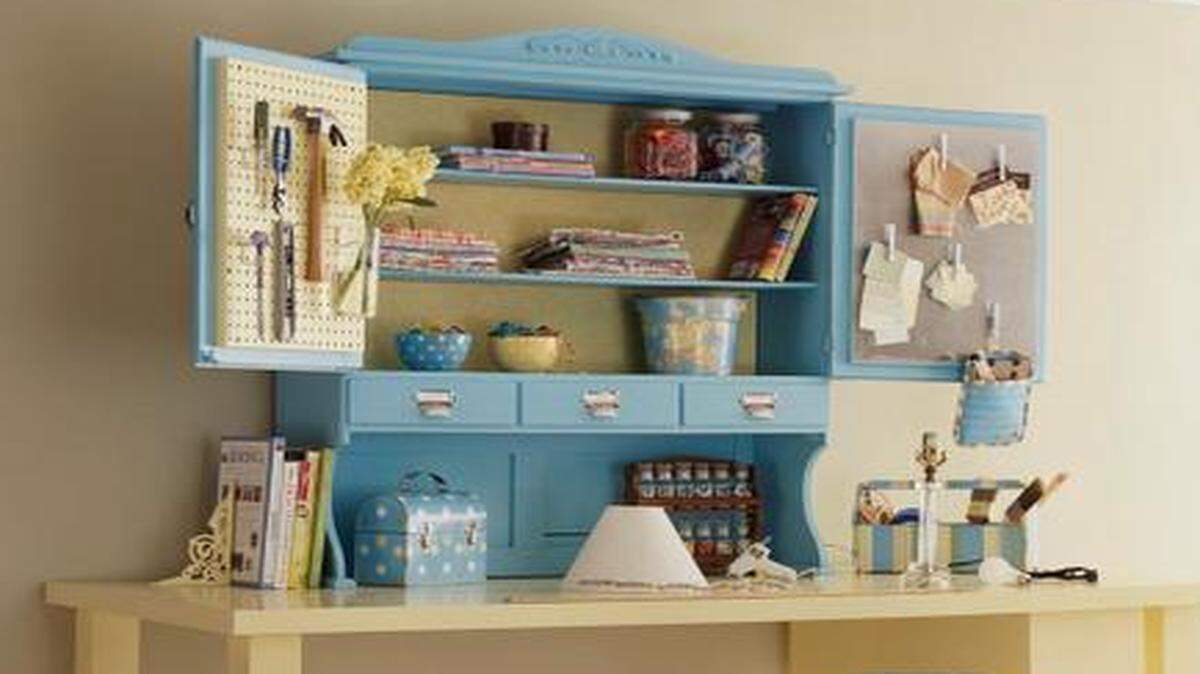 
Stage an extra bedroom or section of the basement as a craft room to show potential buyers the usability of the space. A worktable and storage can be upcycled from rummaged furniture or bought new; paint everything in coordinating hues. 
