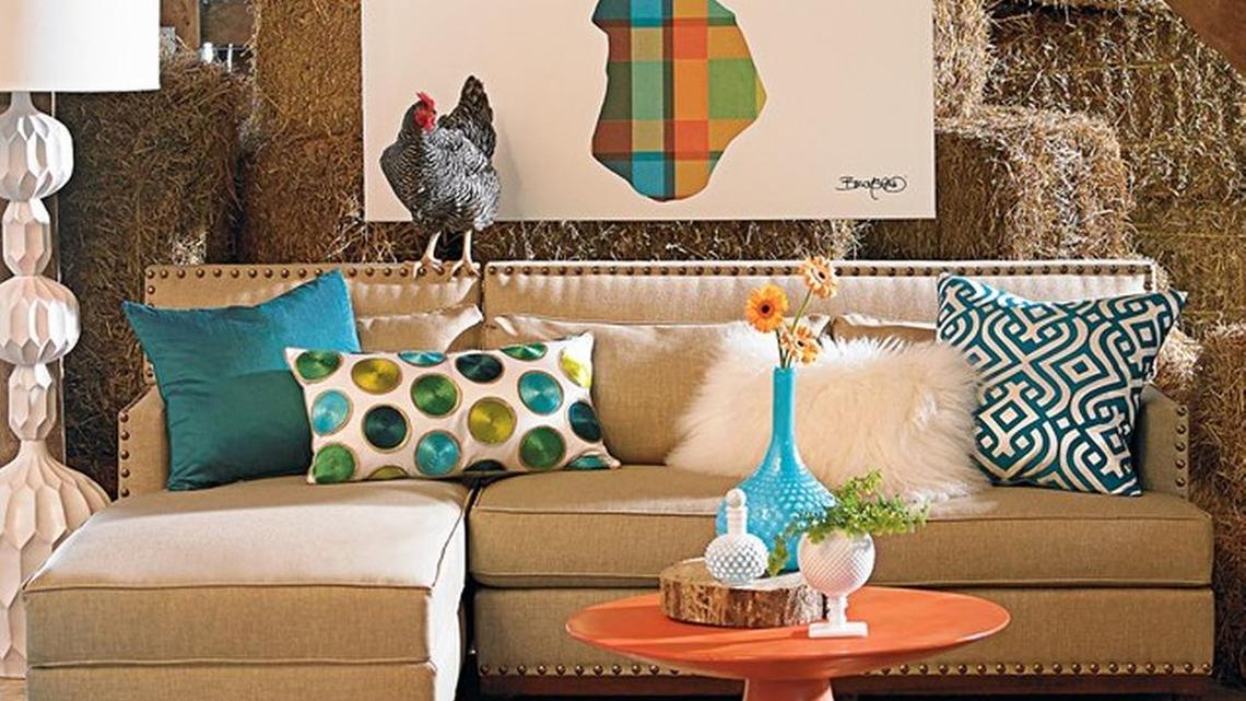 
An eclectic family room with pops of color and elements of whimsy.

