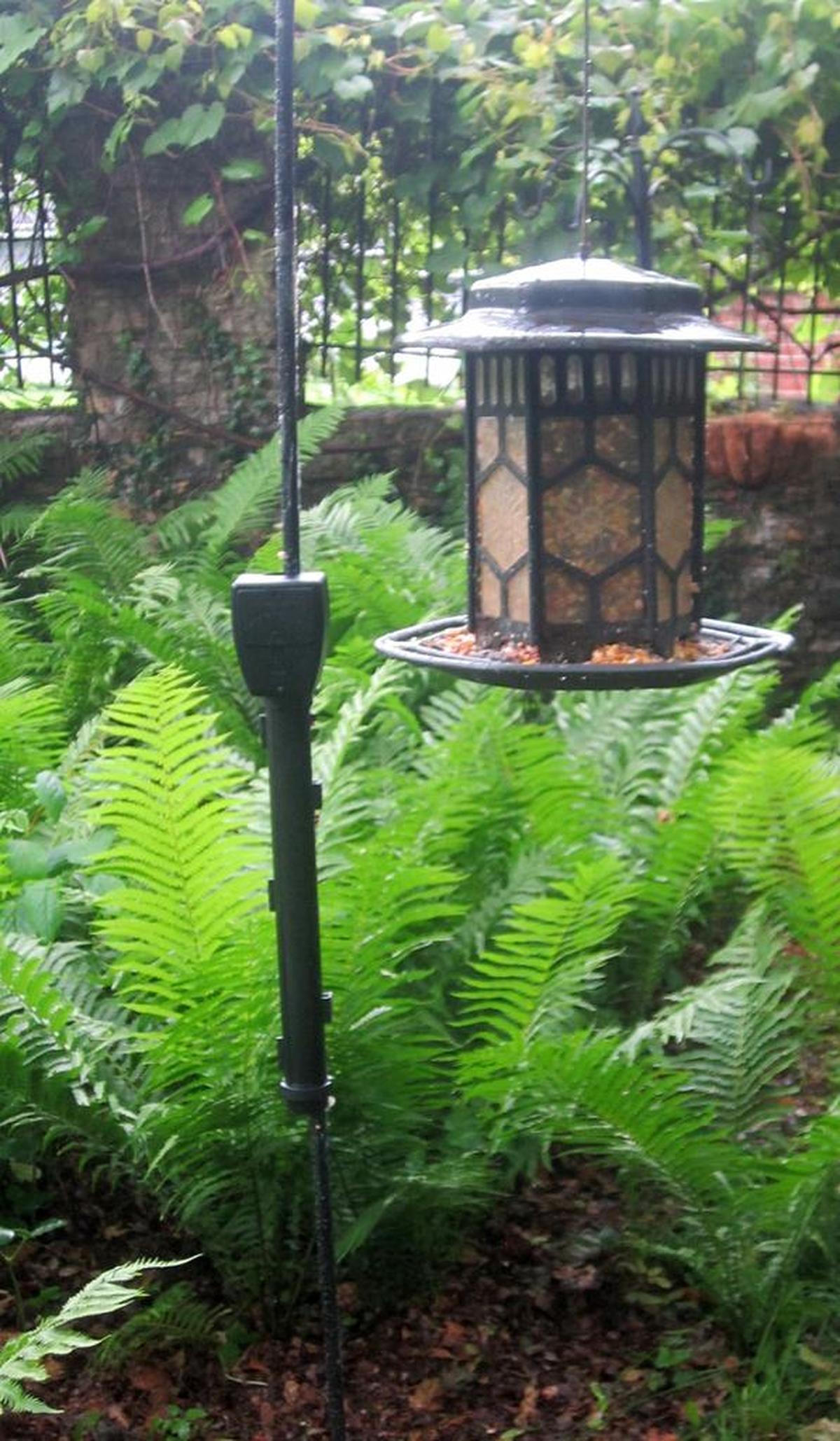 The Feeder Guard attaches to any feeder or birdhouse pole and emits a static electricity shock to any squirrel, chipmunk or raccoon that tries to climb past it to get to the feeder.