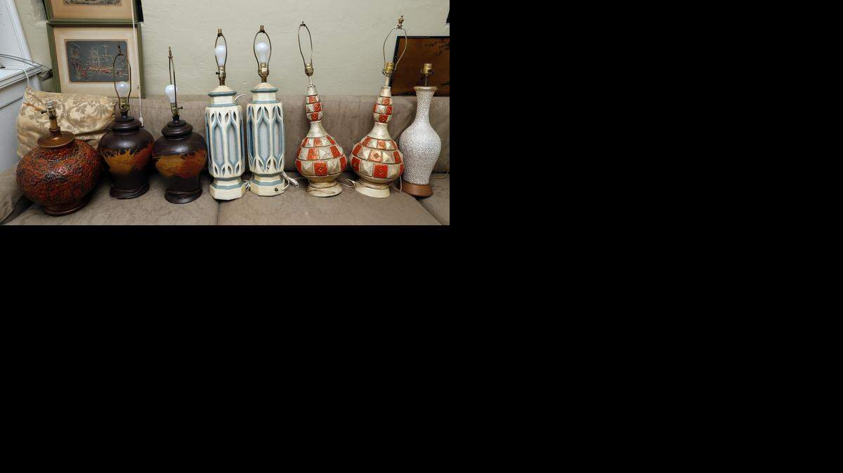 Mid Century lamps at the home of Henri Spiegel, an avid collector of mid-century modern furniture. “Her lamps are phenomenal,” Tom Hutchinson of the Glo showroom says of Spiegel. “She has the eye.”
