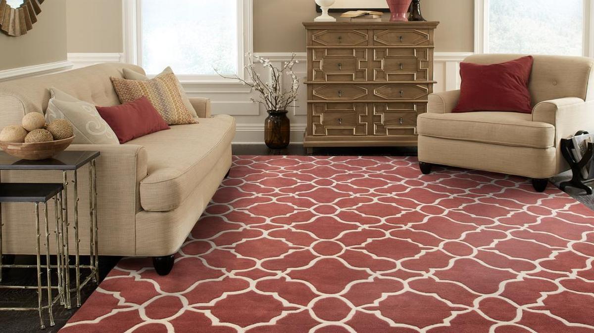 
Carpet and other design touches in marsala from Oriental Weavers.
