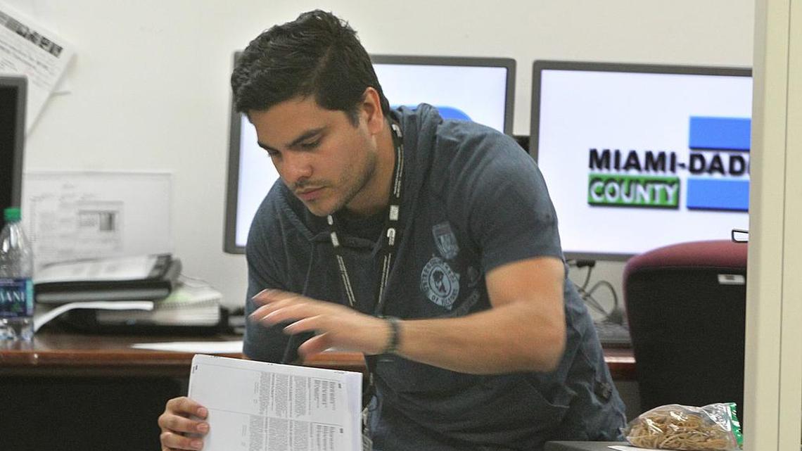 A Miami-Dade staffer in the early  hours of the machine recount in Florida’s most populous county. After six days, the county easily met the 3 p.m. Thursday deadline to recount more than 800,000 ballots.