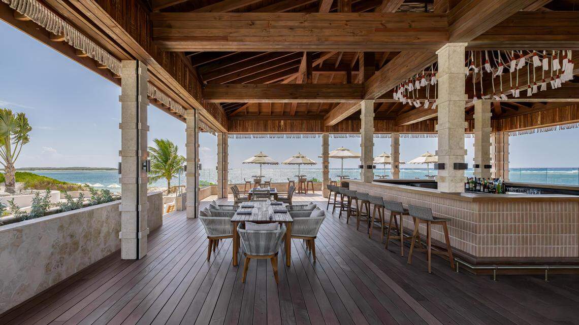 The open-air design of Cobo Bar & Grill invites ocean breezes and views across South Caicos’ calm turquoise waters.