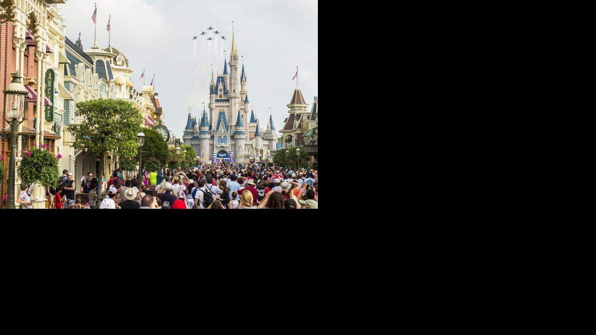 
The U.S. Navy Flight Demonstration Squadron of the Blue Angels conducted a flyover of the Magic Kingdom park on Thursday.
