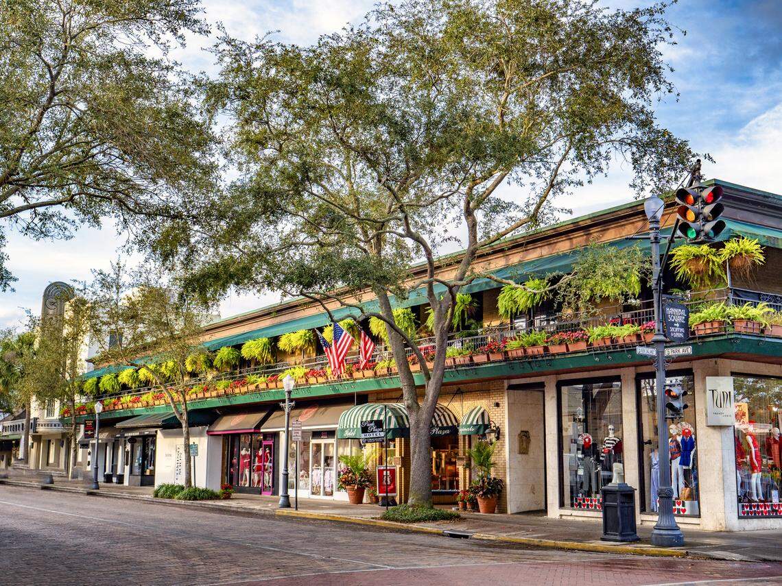Shops and cafés line the charming Park Avenue District, the heart of Winter Park.