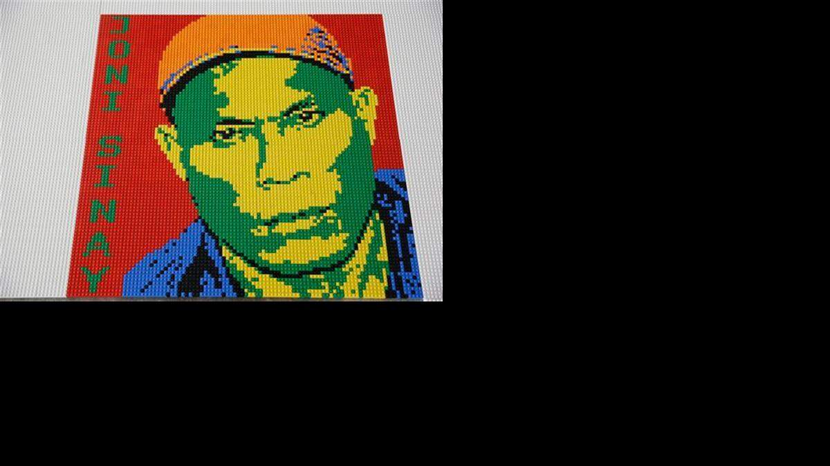 
A portrait of prisoner Joni Sinay made from Lego pieces in the installation Trace during a preview of the art exhibit ‘@Large: Ai Weiwei’ on Alcatraz Island.

