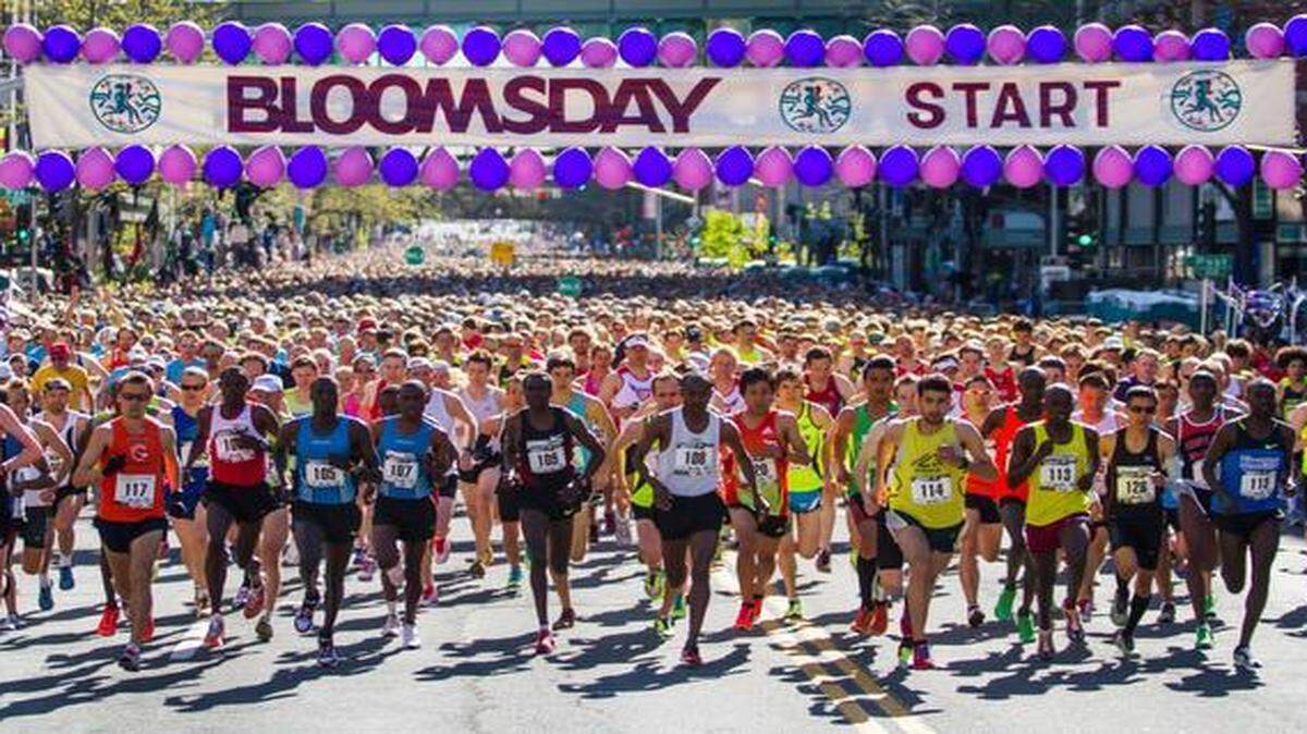 
The annual Bloomsday race draws about 50,000 people who run a 12-kilometer course through the streets of downtown Spokane.
