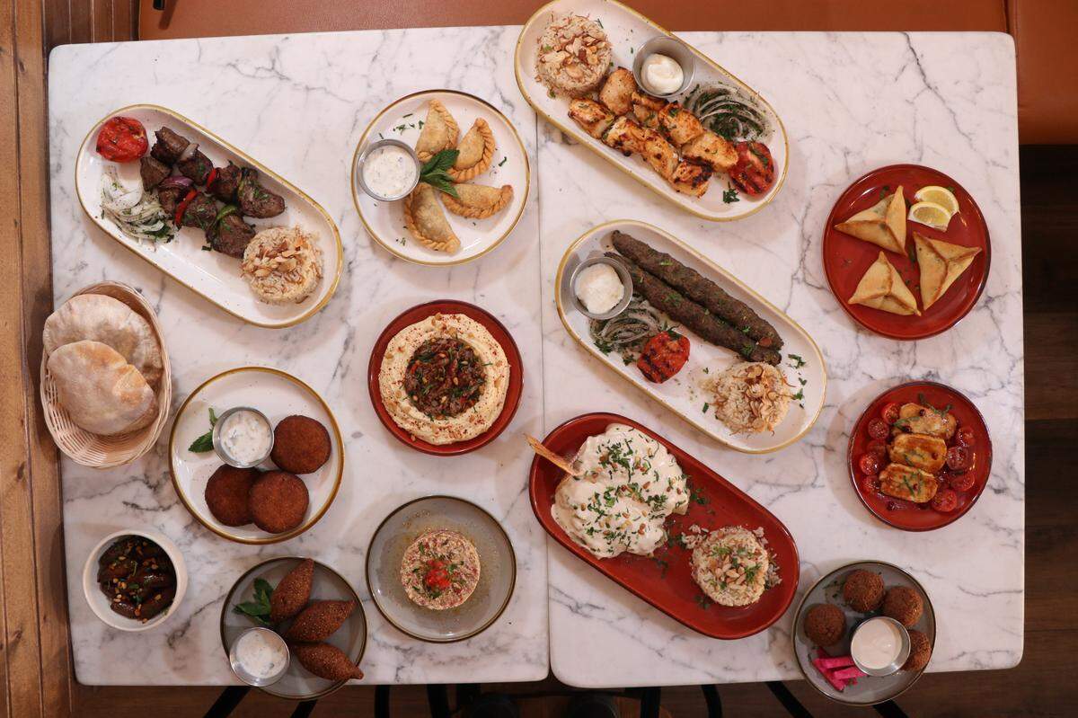 A delicious dinner spread at Amar Mediterranean Bistro.