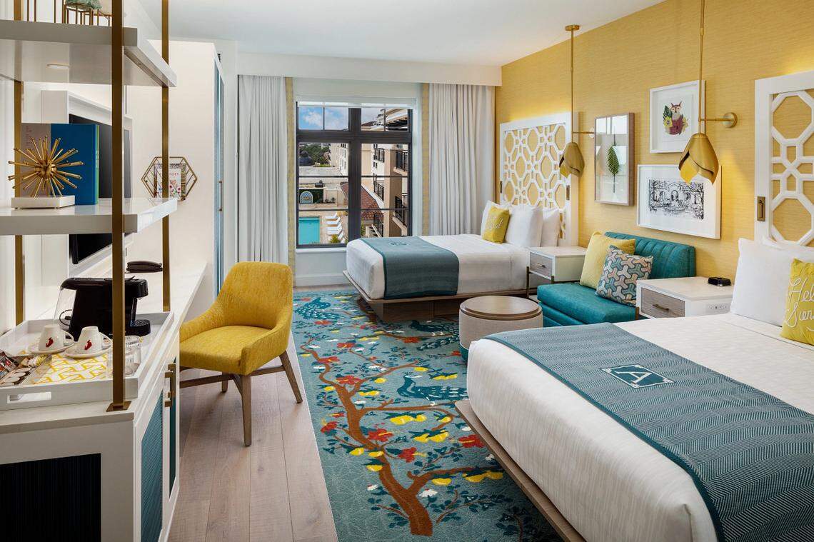 Bright, artful guest rooms at The Alfond Inn reflect the hotel’s curated contemporary collection.