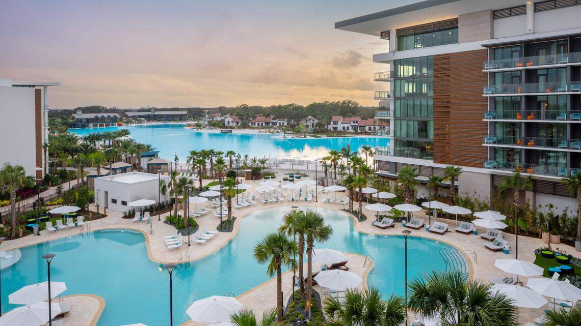 View of the lagoon and grounds at the Conrad Orlando.