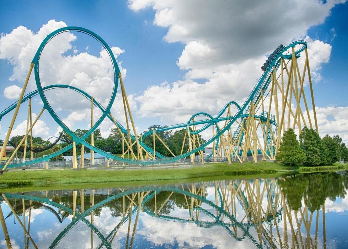 Kraken, a floorless roller coaster, has seven inversions, including a zero-gravity roll.