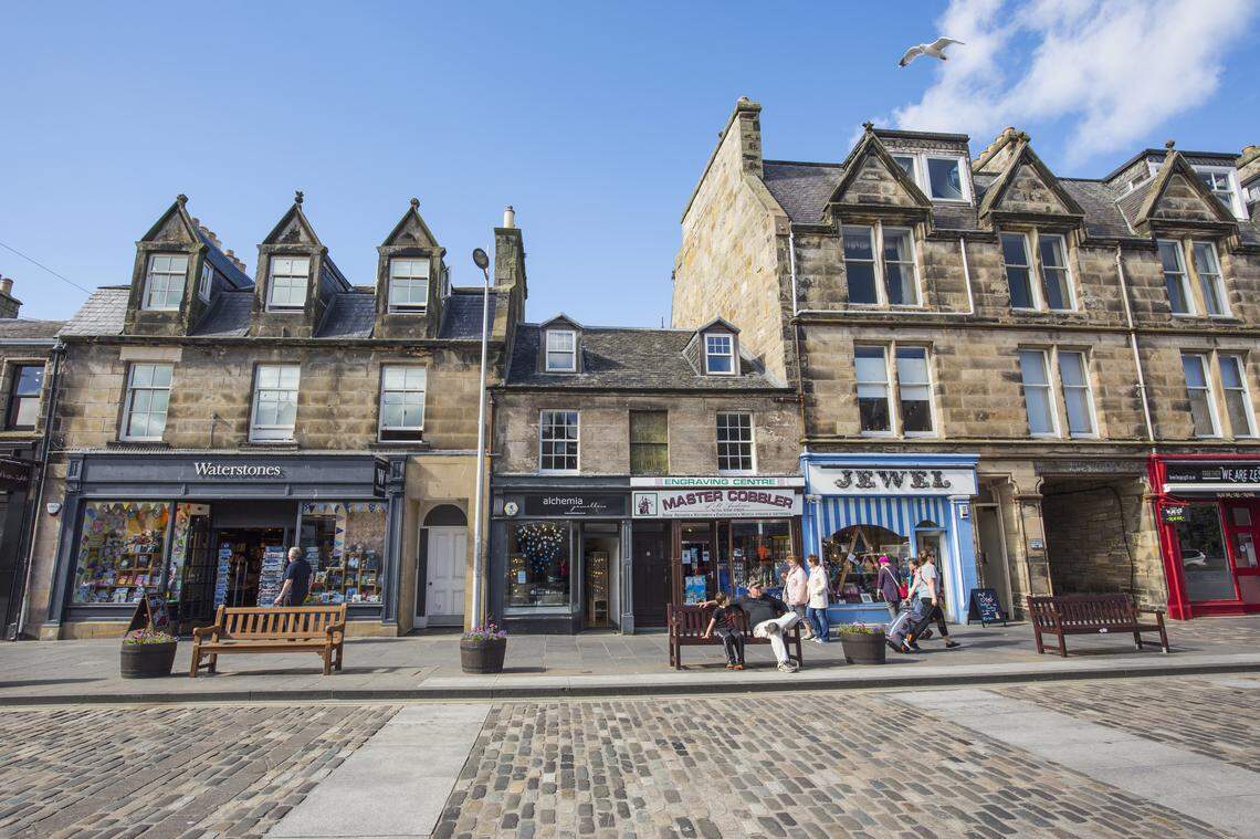 Market Street in St. Andrews comes alive in spring, when daffodils line the cobblestones and crowds are still thin.