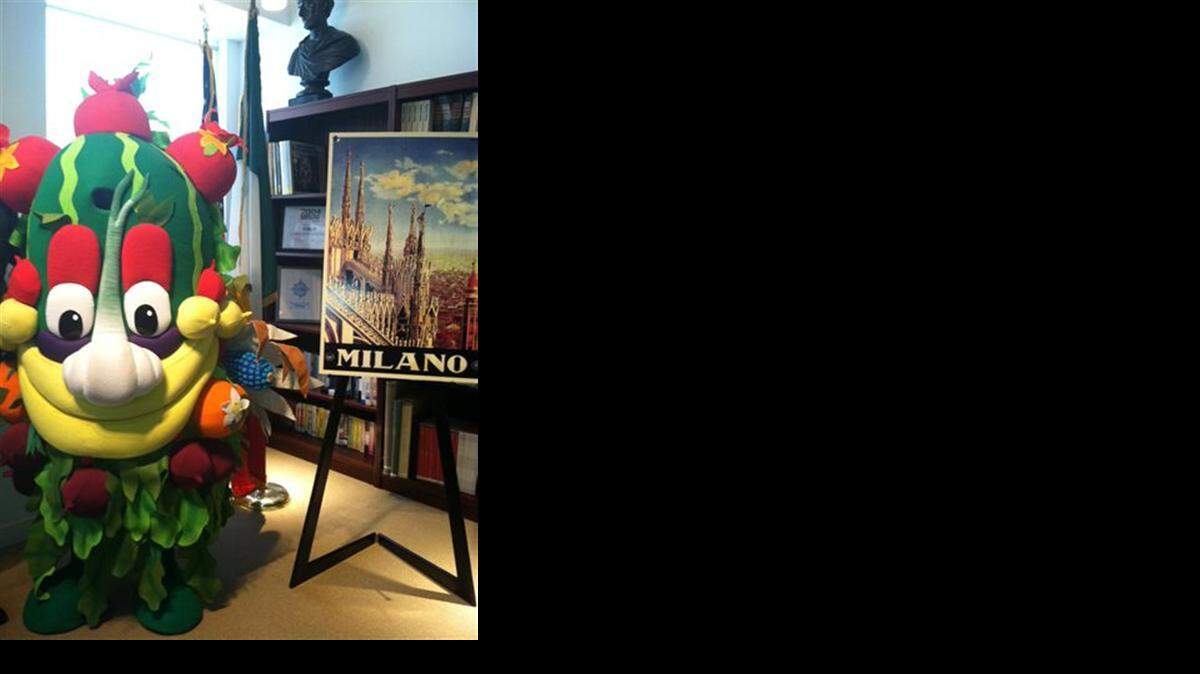 
Foody, the mascot for the Milan Expo, is displayed at the offices of the Italian National Tourist Board in New York.
