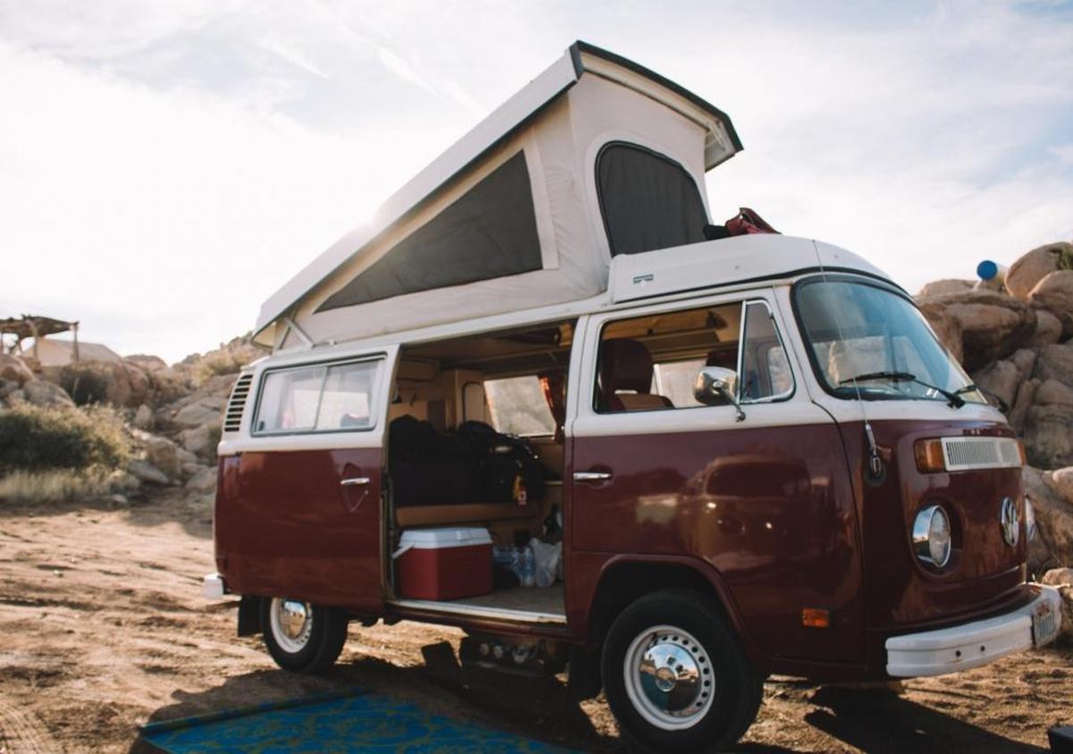A Vintage Surfari Wagons VW van. The vehicles can seat up to five people and sleep up to four in two berths.
