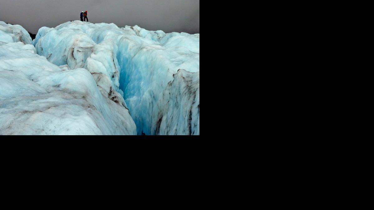 
This is the last frame (#501) taken at Exit Glacier, Alaska, before the camera fell from Roman Lyskowski's hands, bounced once, then gradually slid toward and over the edge of the deep crevasse at right. 
