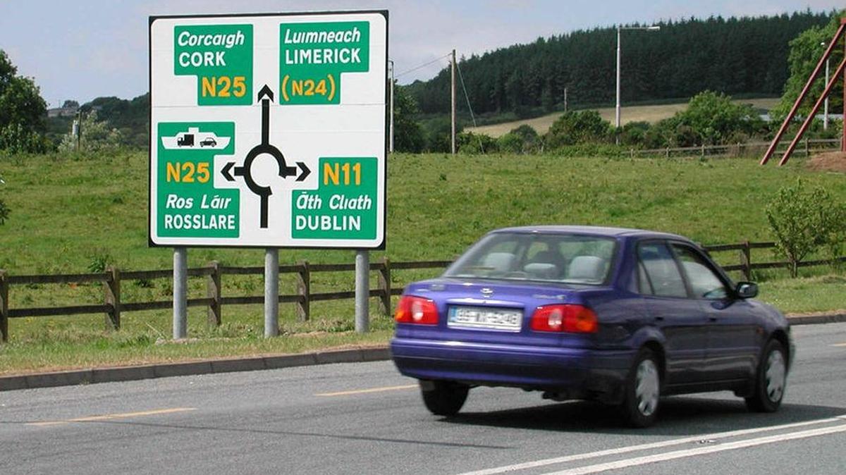 When approaching a roundabout in Britain and Ireland, look for a sign that charts the exits.