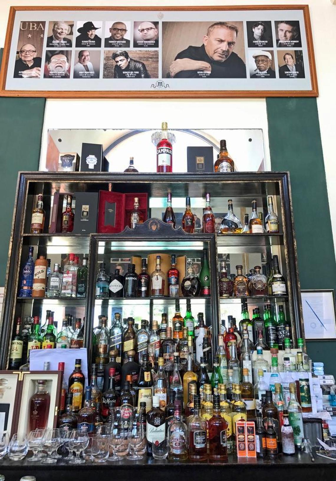 The bar at the Hotel Nacional de Cuba, where a photo of Kevin Costner shows he was one of the many U.S. celebrities who have visited the landmark hotel.