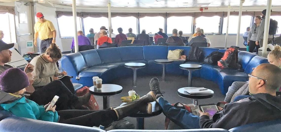 Looking forward in the observation lounge of Matanuska in Alaska’s Inside Passage